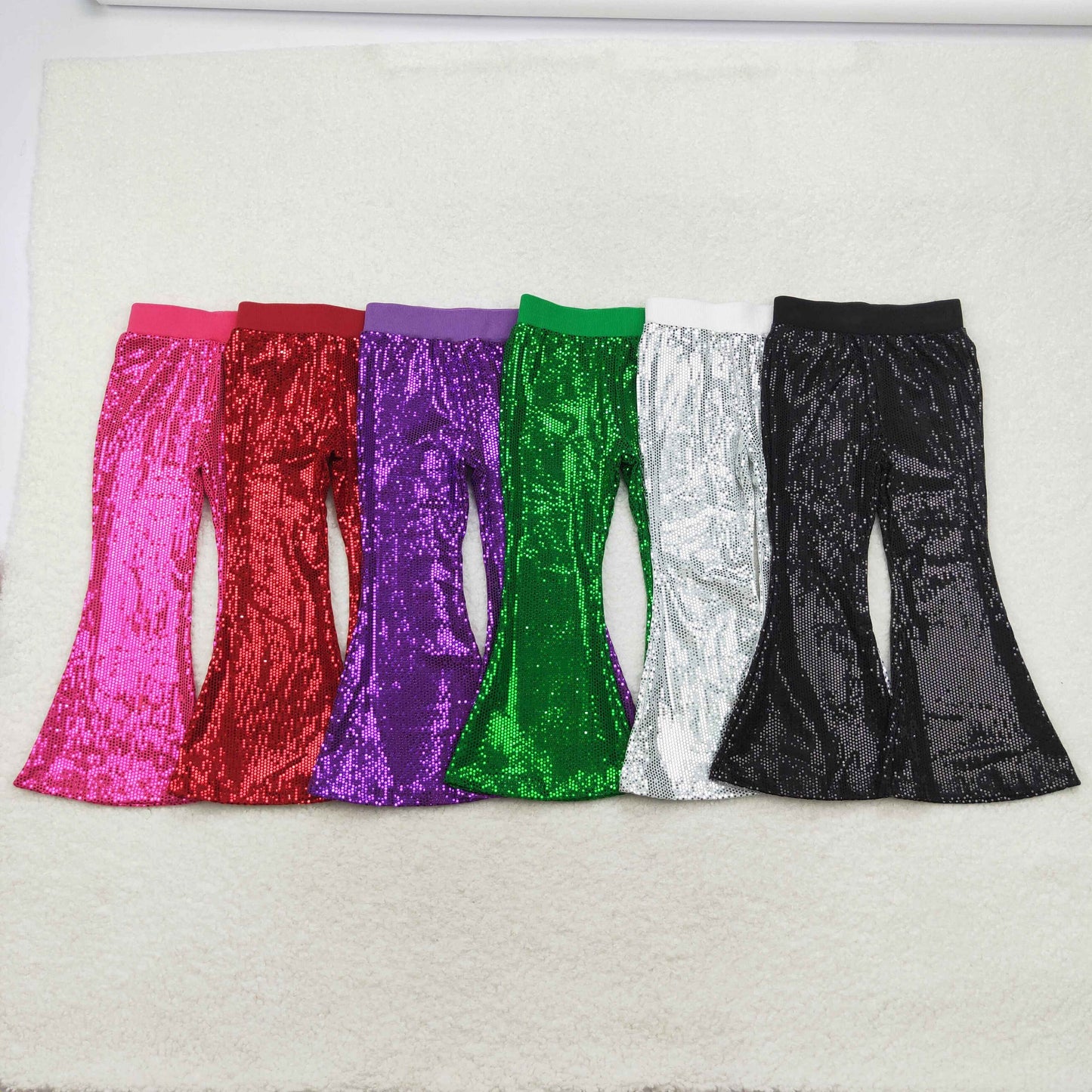 P0495 Girls Black sequin bell bottom pants