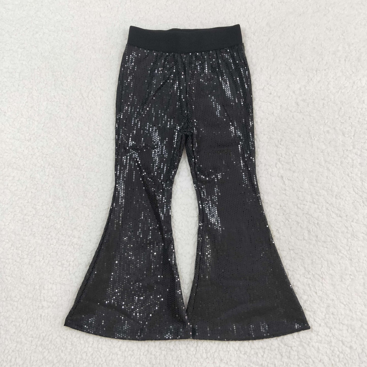 P0495 Girls Black sequin bell bottom pants