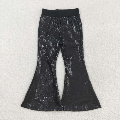 P0495 Girls Black sequin bell bottom pants