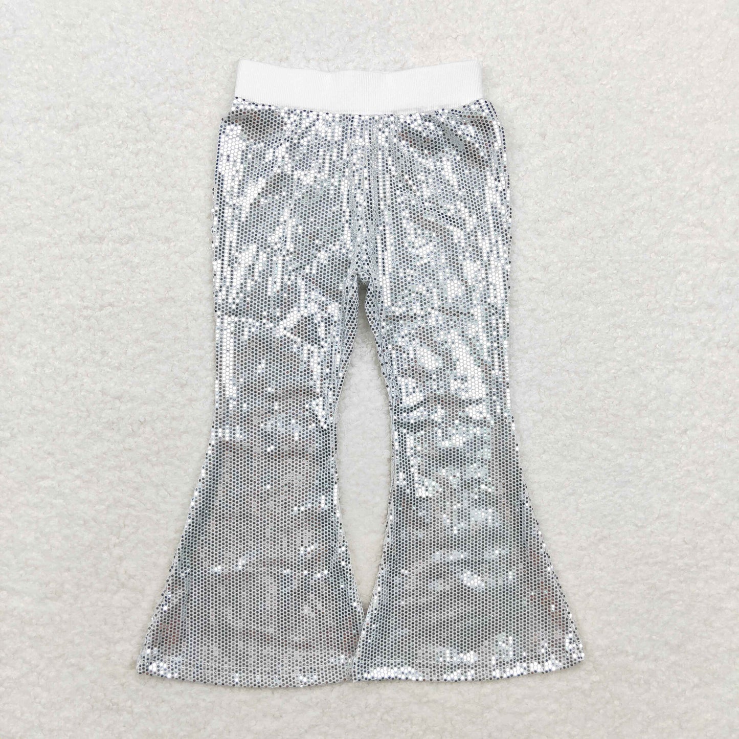 P0496 Girls white sequin bell bottom pants