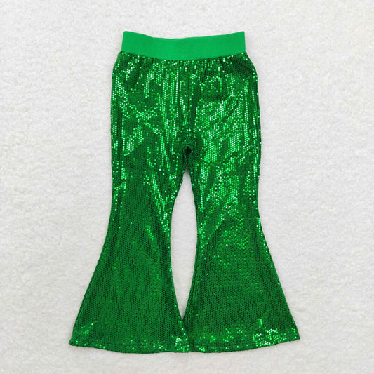 P0498 Girls green sequin bell bottom pants