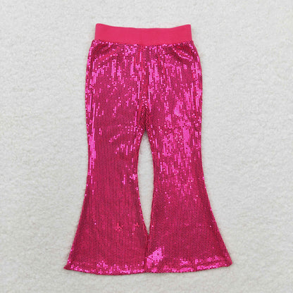 P0499 baby Girls hot pink sequin bell bottom pants