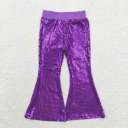 P0500 Girls purple sequin bell bottom pants