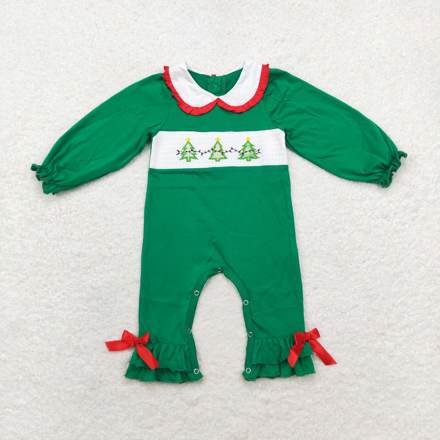 LR1119 Baby girls Christmas tree romper embroidery smock