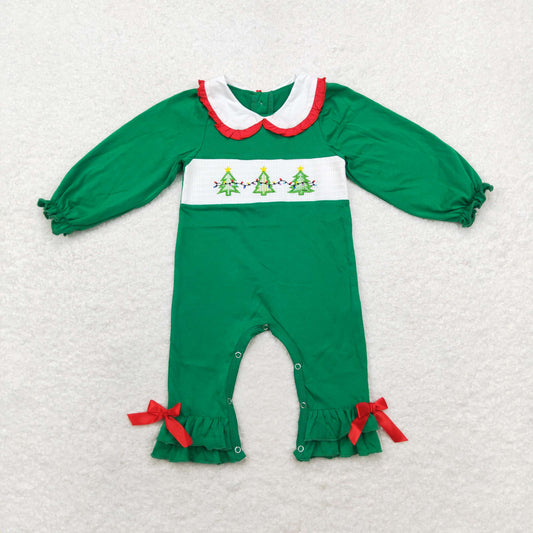 LR1119 Baby girls Christmas tree romper embroidery smock