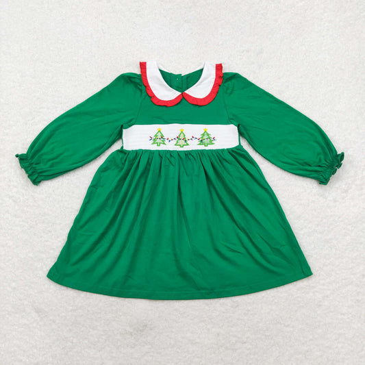 GLD0559 Girls Christmas tree Dress embroidery smock