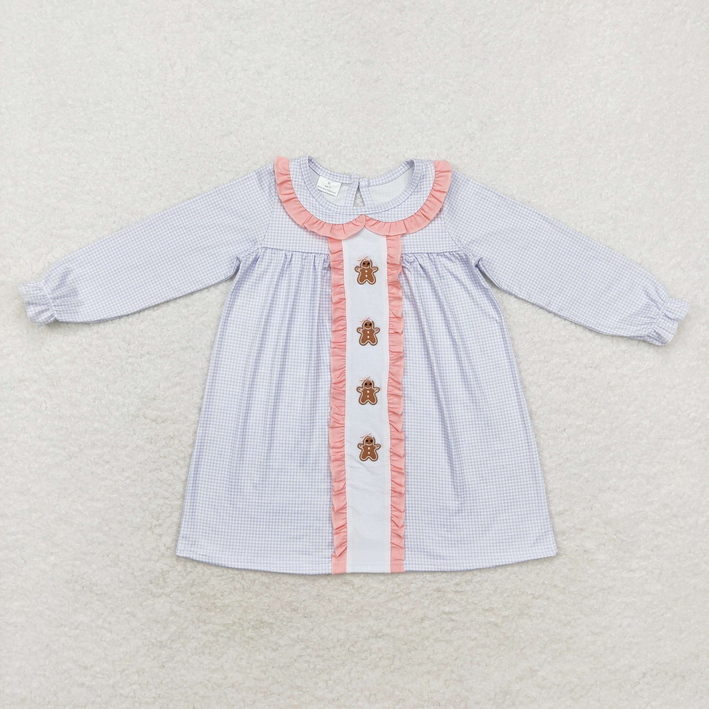 GLD0571 Girls Christmas GINGERBREAD Dress embroidery