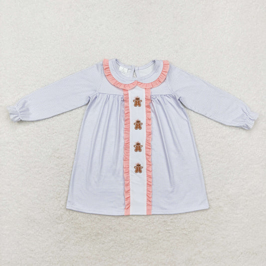 GLD0571 Girls Christmas GINGERBREAD Dress embroidery