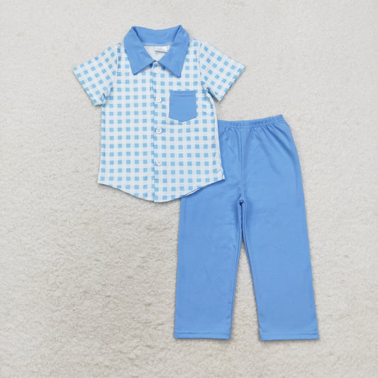 BSPO0466 Boys Blue Plaid Outfits