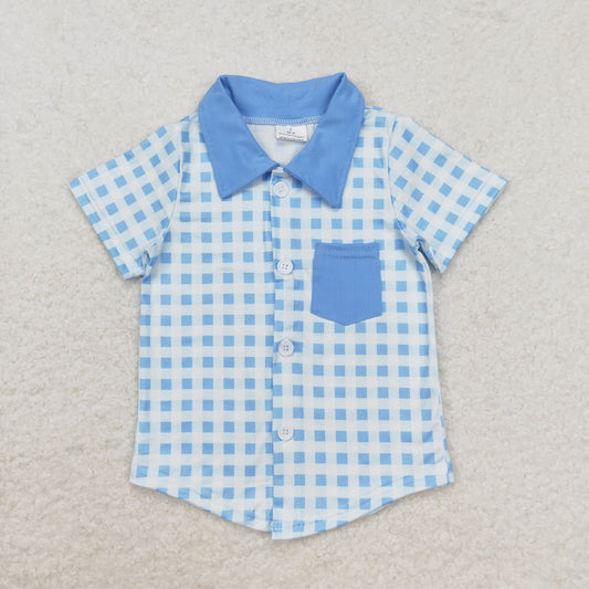 BT0806 Boys blue plaid T-shirt