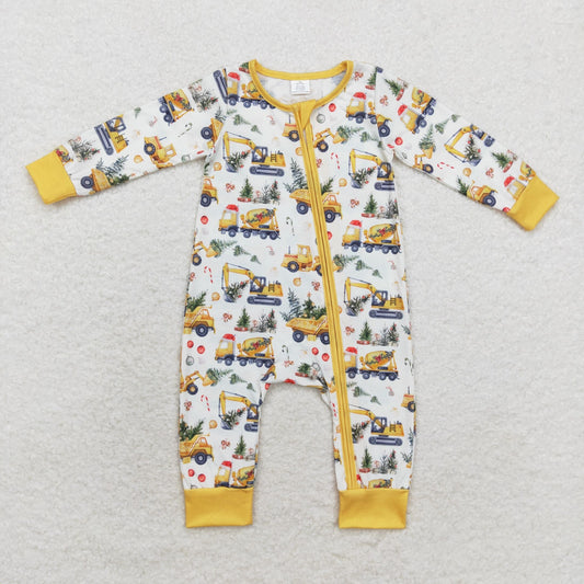 LR1332 Baby boys Christmas dig zipper romper bamboo