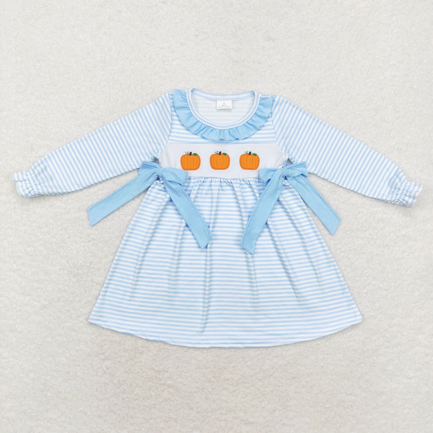 GLD0614 Girls pumpkin blue Dress embroidery