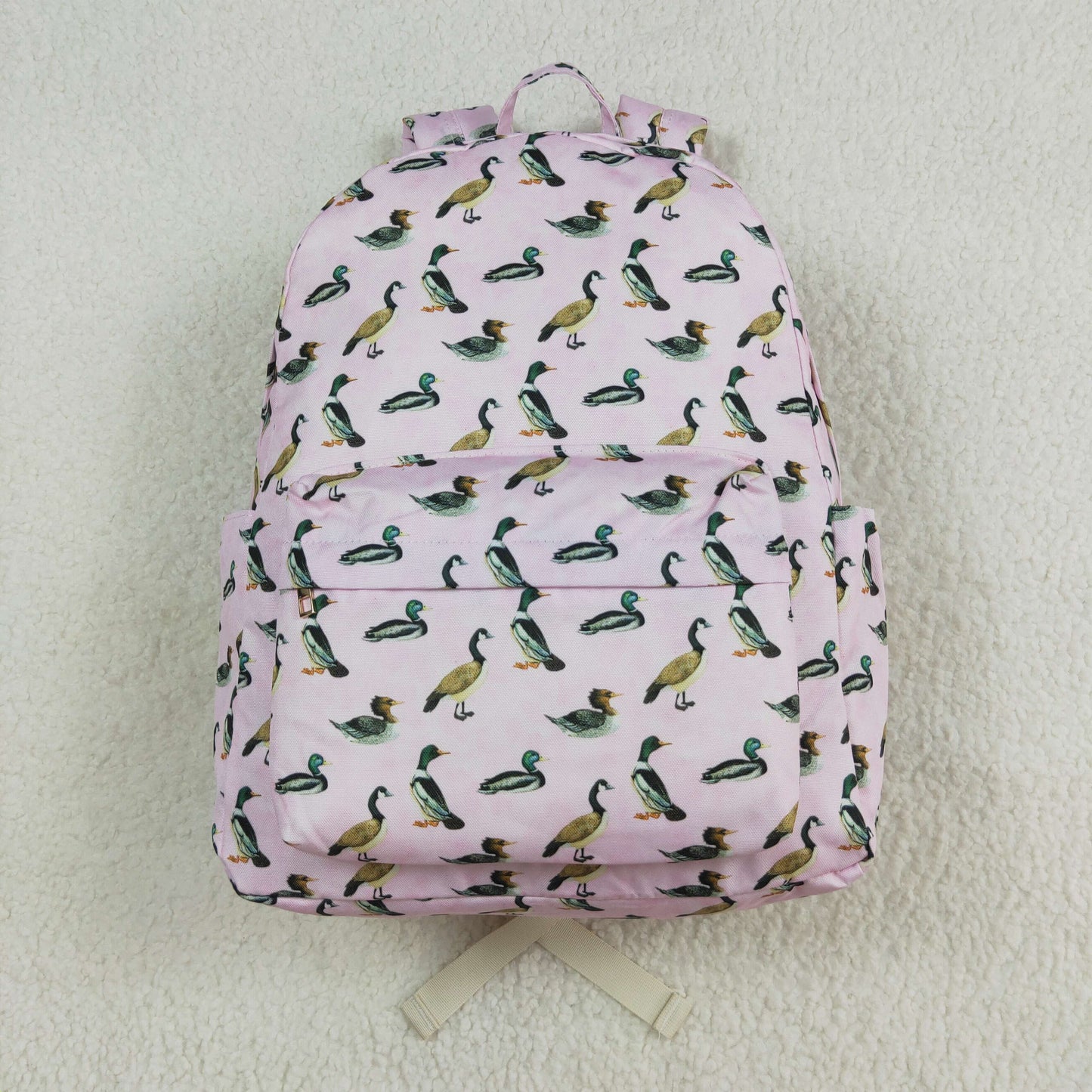 BA0203 Pink duck print kids girls backpack 17x13.2x5 inches