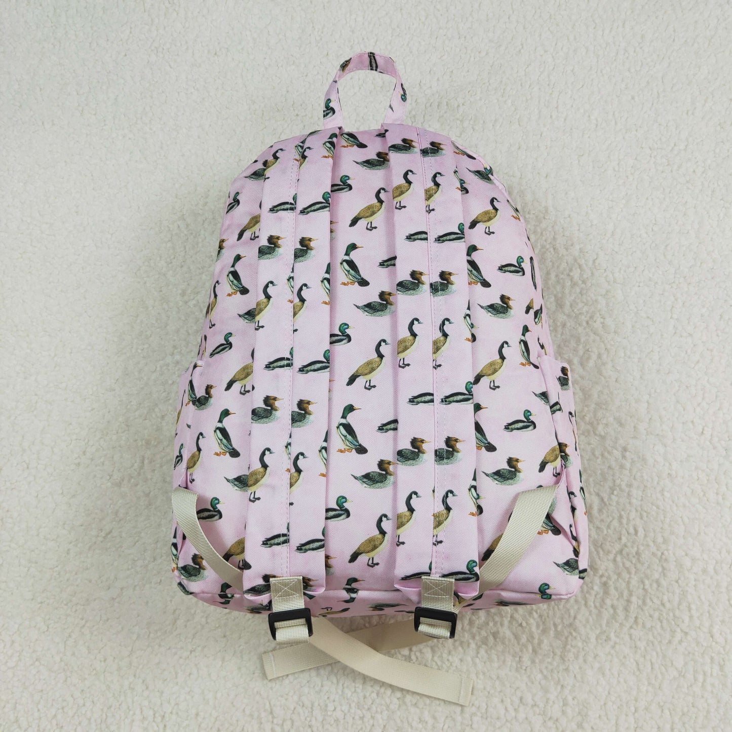 BA0203 Pink duck print kids girls backpack 17x13.2x5 inches