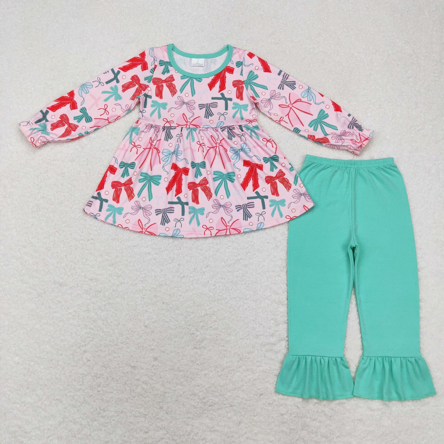 GLP1716 long sleeve bow green girls outfits