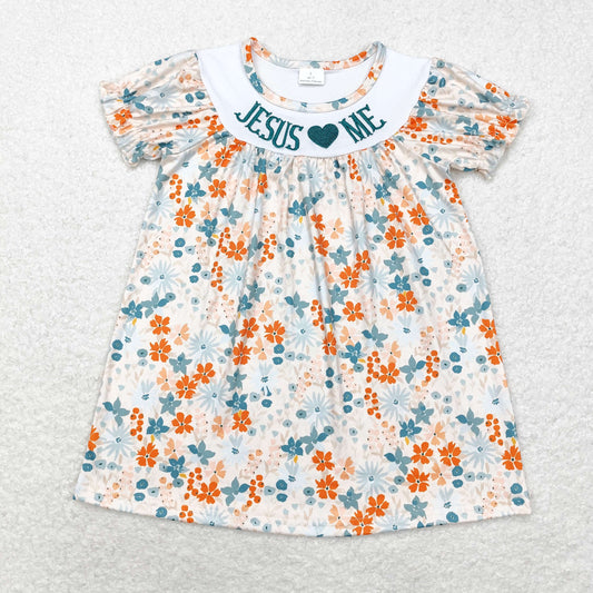 GSD1387 baby girls Jesus love me floral Dress embroidery