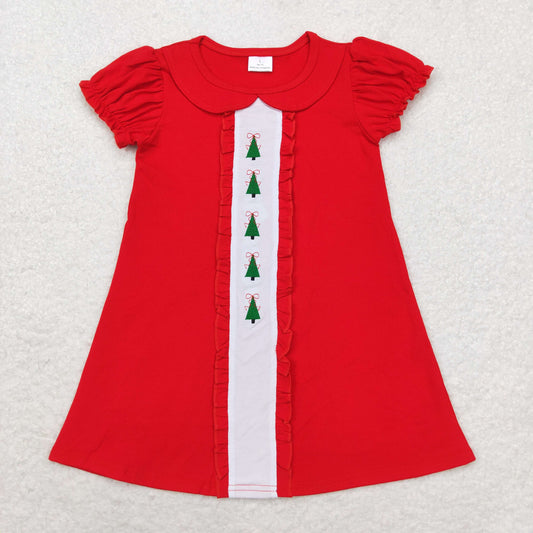 GSD1374 Christmas tree red girls dress embroidery