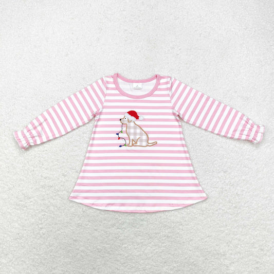 GT0659 Christmas long sleeve dog girl tunic embroidery