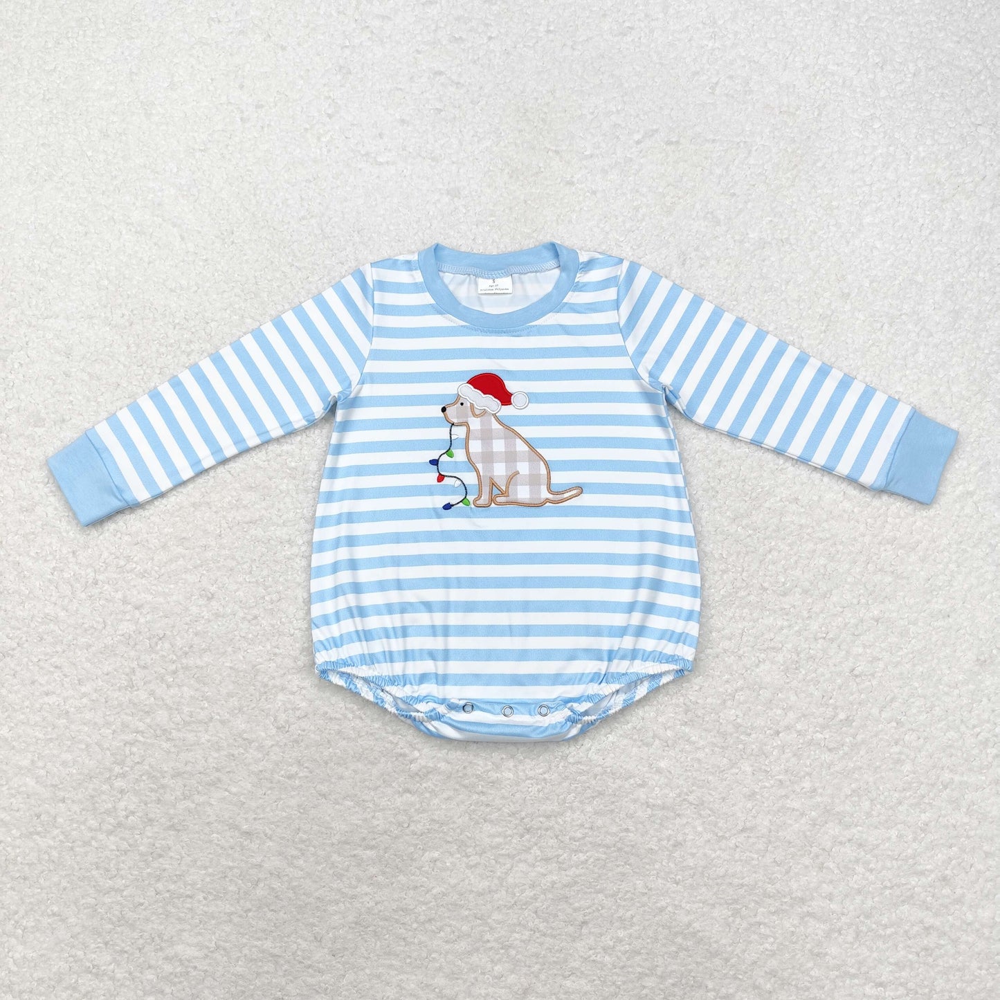 LR1307 long sleeve Christmas dog blue romper embroidery