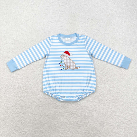 LR1307 long sleeve Christmas dog blue romper embroidery