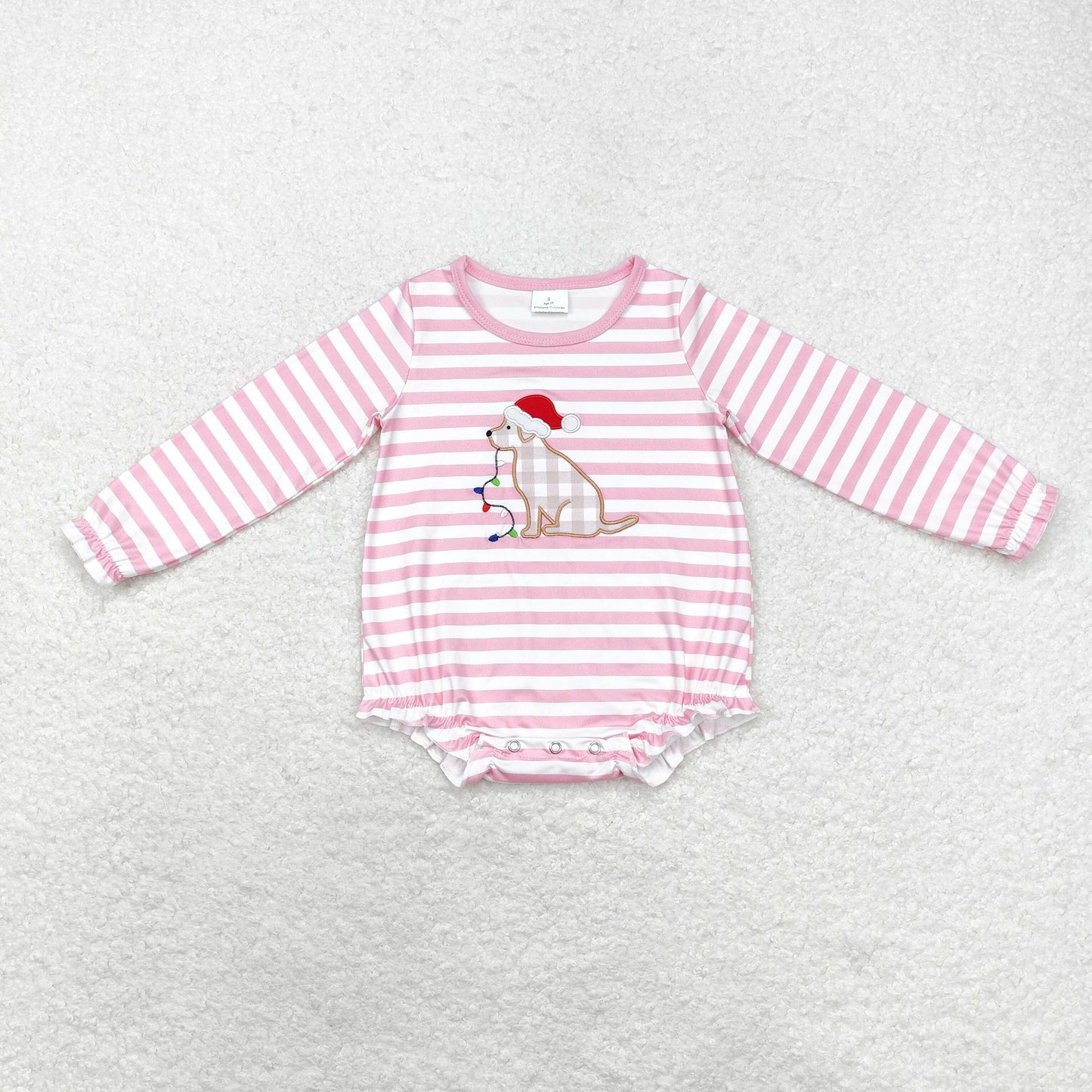 LR1306 long sleeve Christmas dog pink romper embroidery