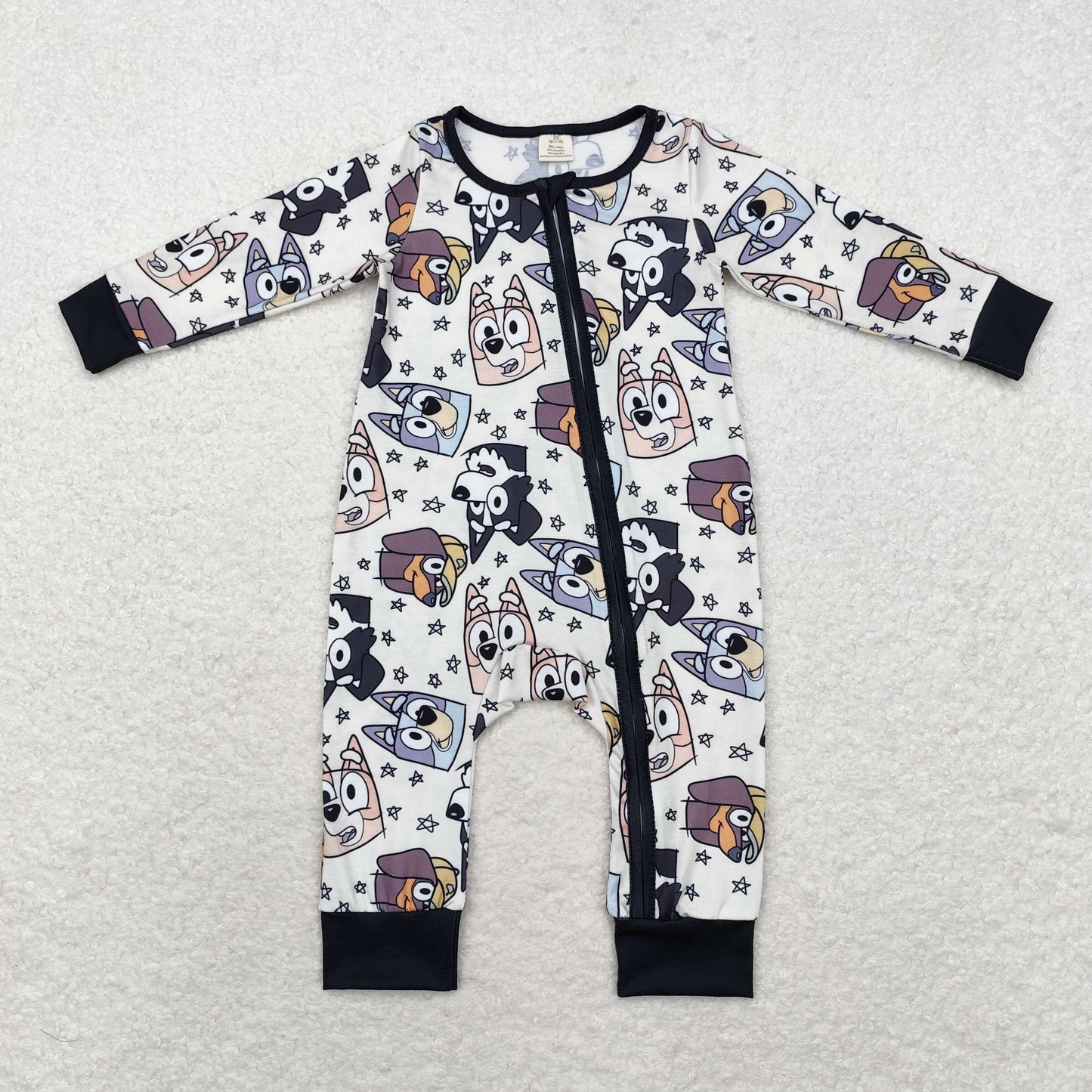 LR1173 Baby cartoon dog zipper romper bamboo