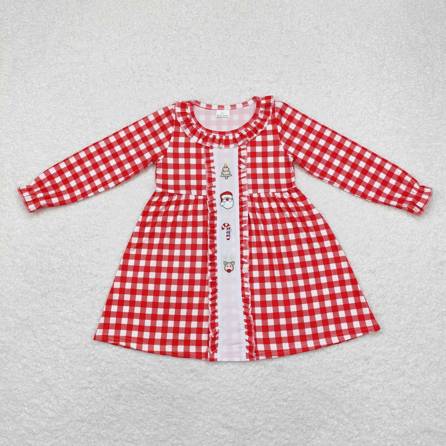 GLD0634 long sleeve Santa red plaid  girls dress