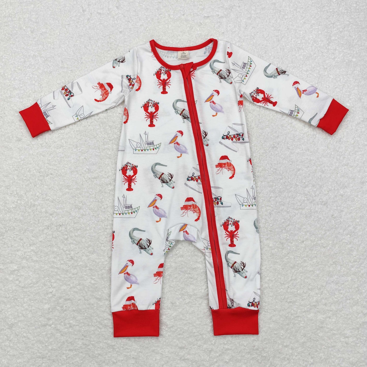 LR1399 Baby boys duck crawfish zipper romper bamboo