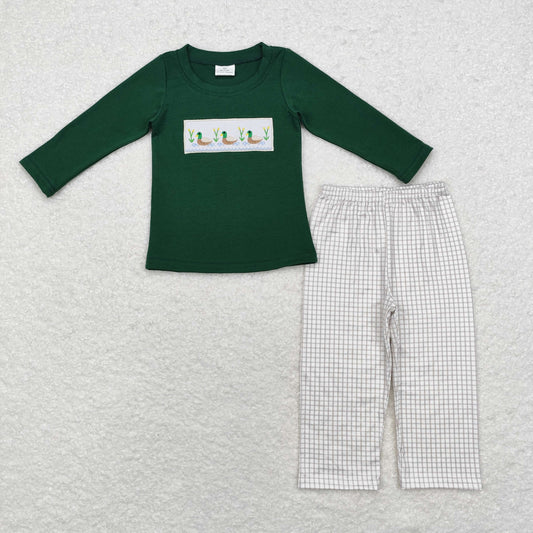 BLP0717 Boys green duck pajamas embroidery