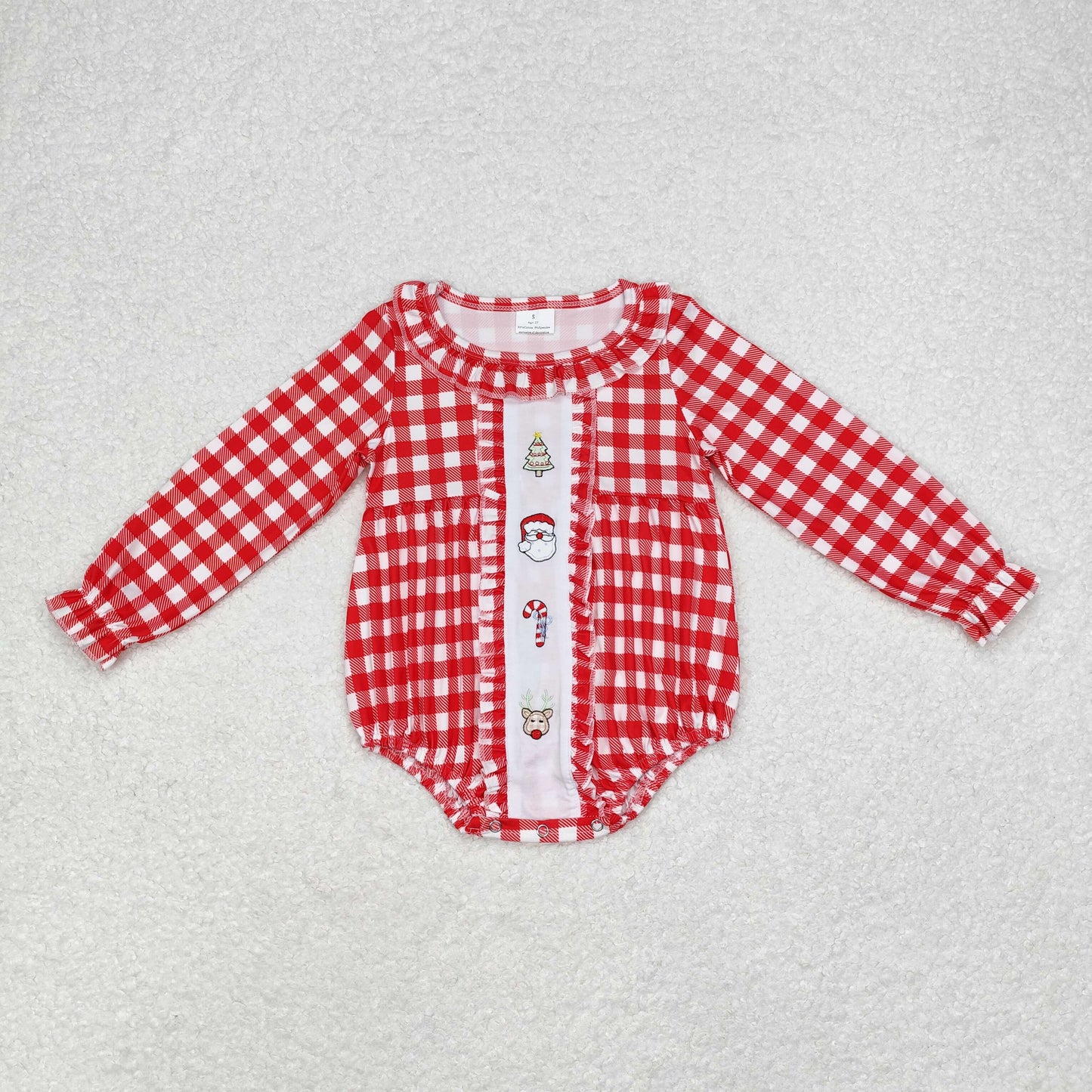 LR1302 long sleeve Christmas Santa red plaid bubble embroidery