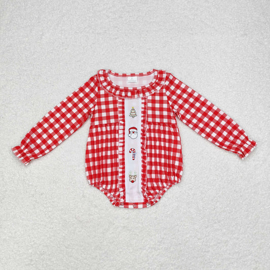 LR1302 long sleeve Christmas Santa red plaid bubble embroidery