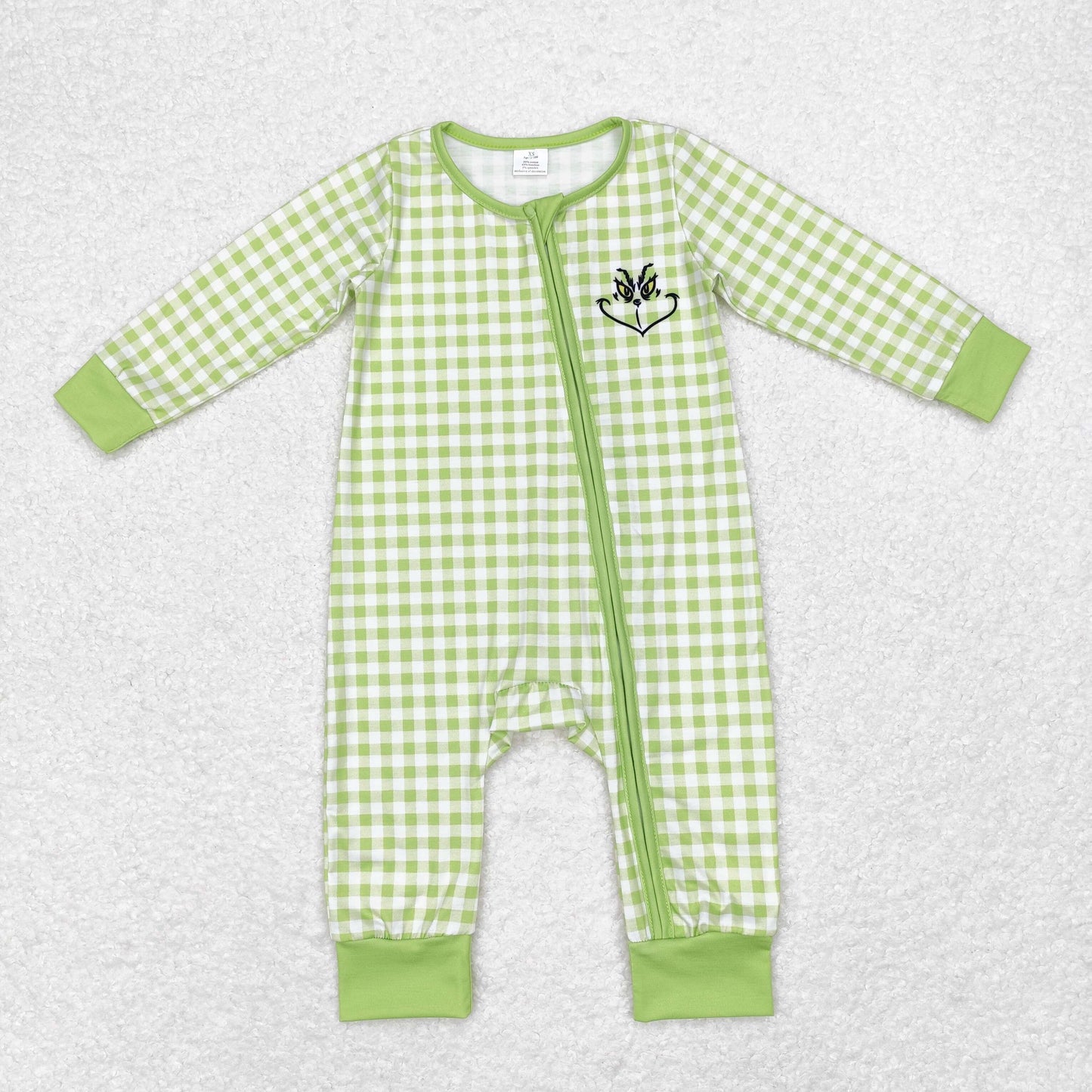 LR1251 Baby boys Christmas green zipper romper bamboo