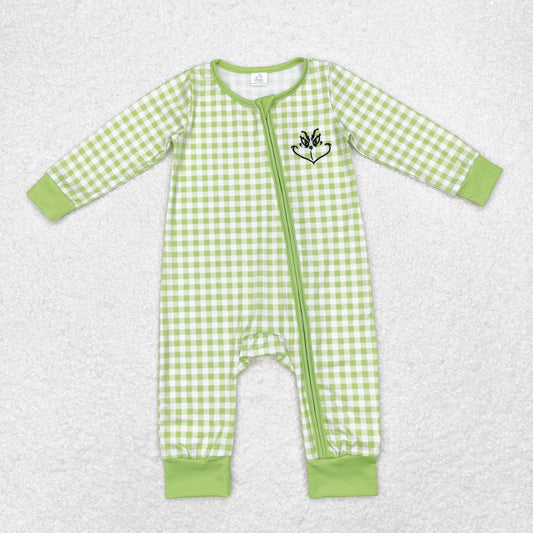 LR1251 Baby boys Christmas green zipper romper bamboo