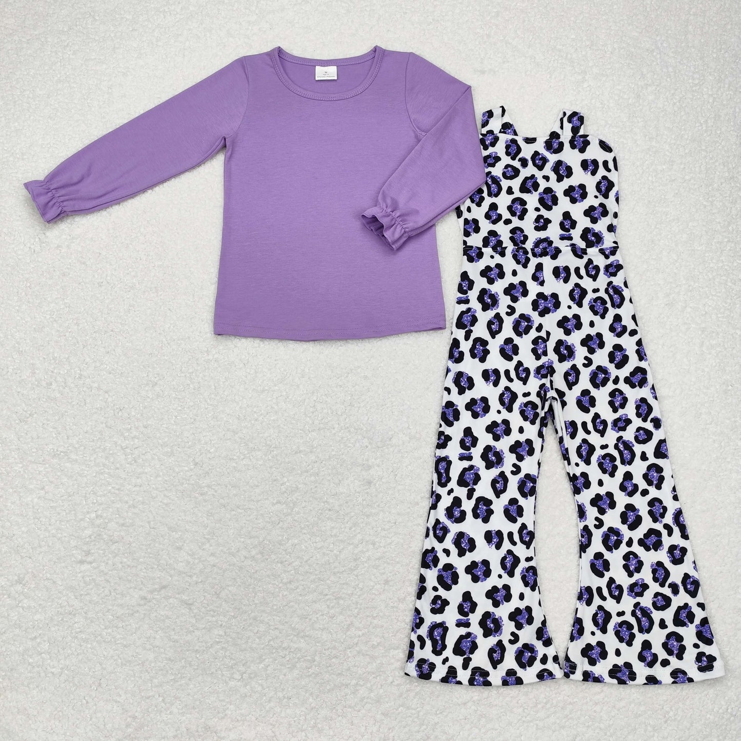 GLP1373 Girls Purple leopard outfits Overalls