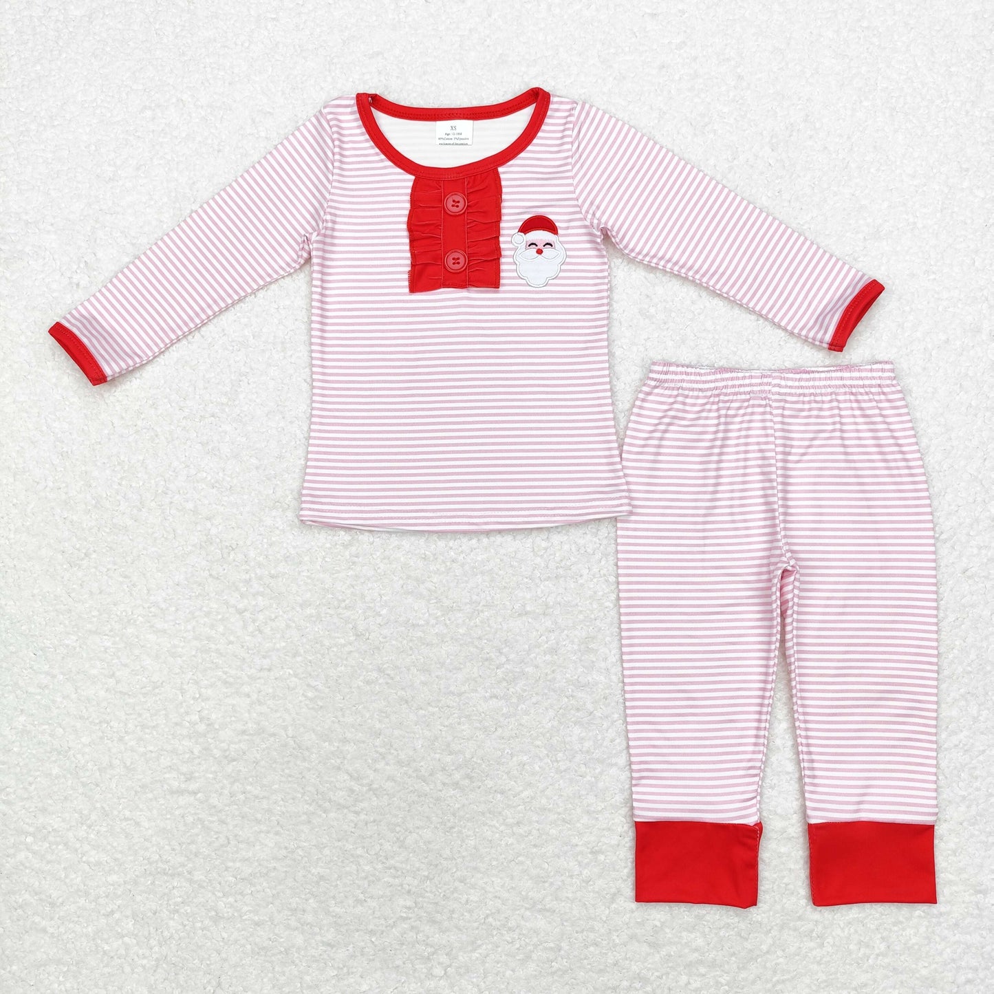 GLP1529 baby girls pink santa pajamas embroidery