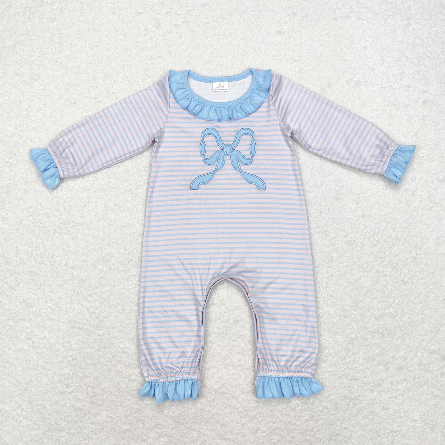 LR1378 Baby girls stripe bows romper embroidery