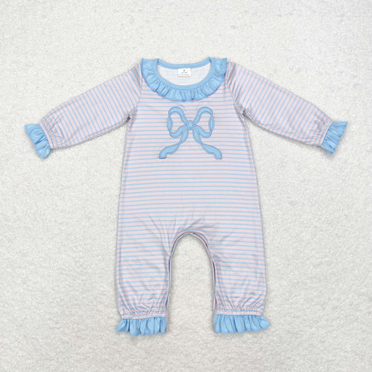 LR1378 Baby girls stripe bows romper embroidery