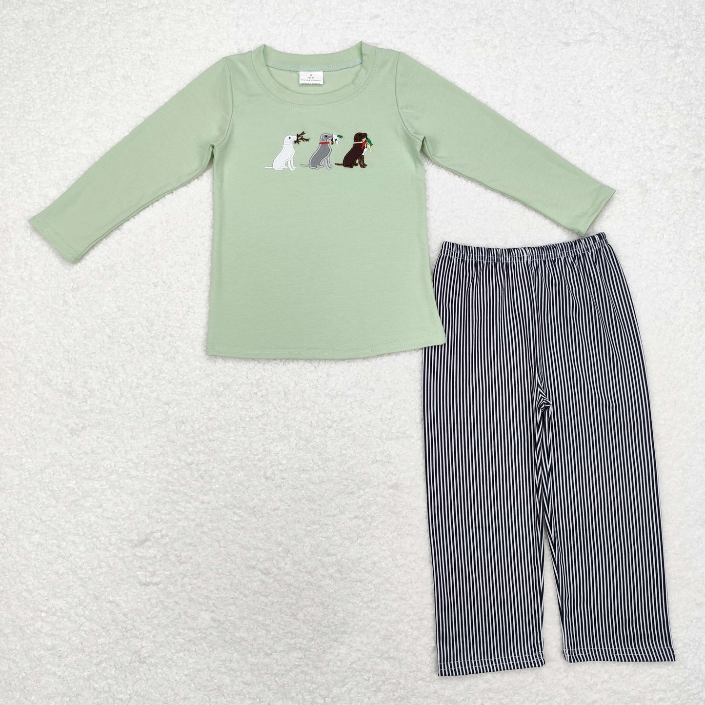 BLP0741 baby Boys green dog outfits embroirery