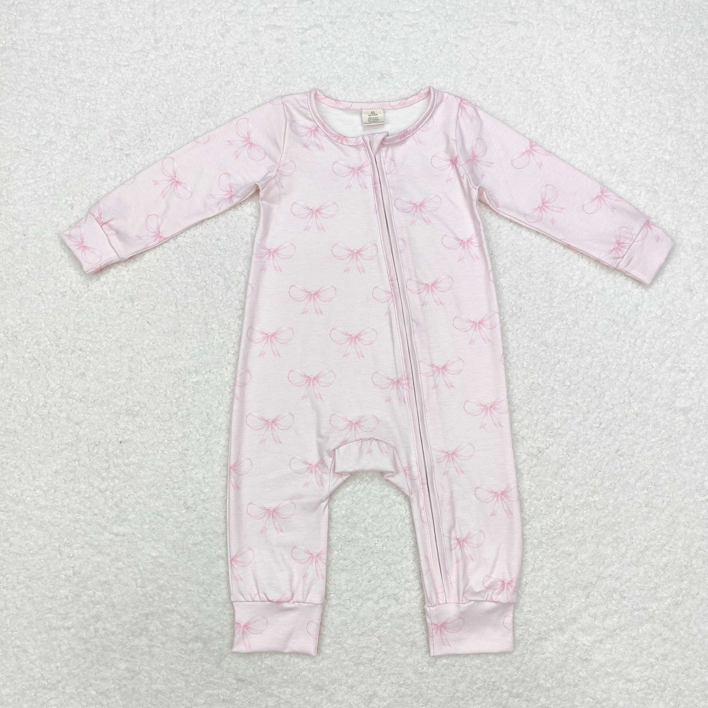 LR1579 Baby girls pink bows zipper romper