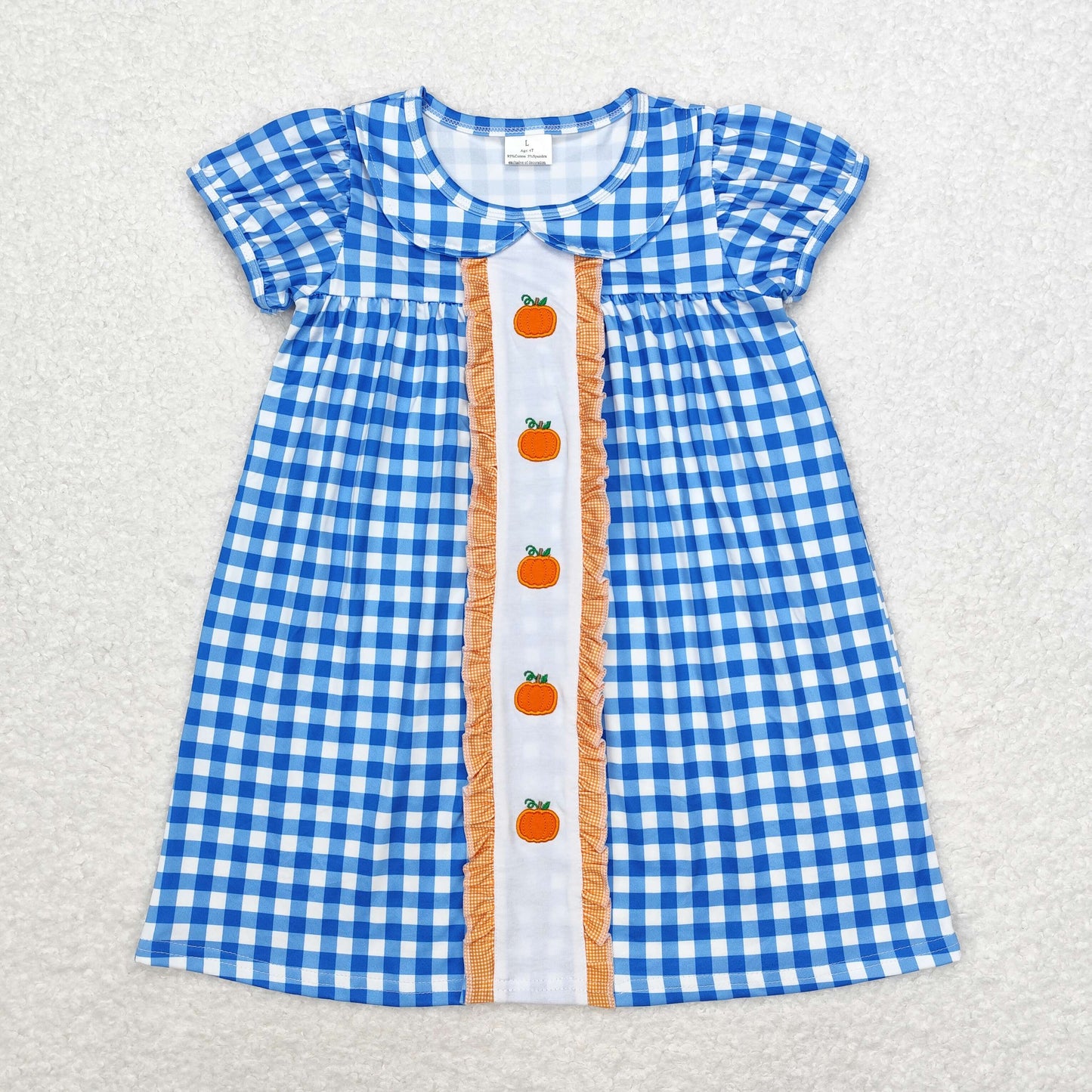 GSD1412 Halloween pumpkin blue girls dress embroidery