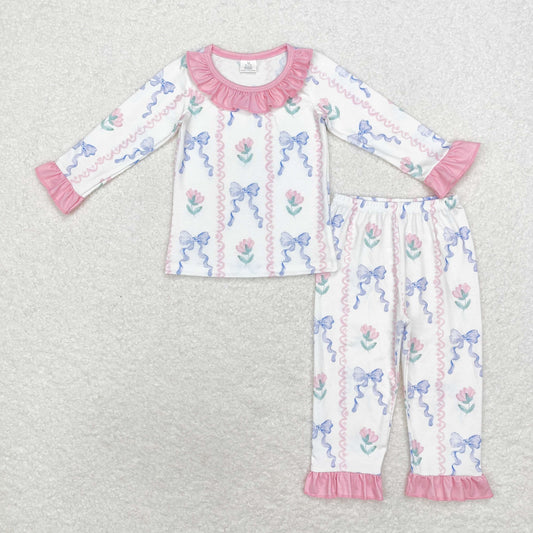 GLP1693 baby girls long sleeve pink bows pajamas