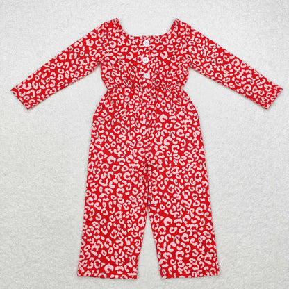 LR1139 Girls red leopard Jumpsuit