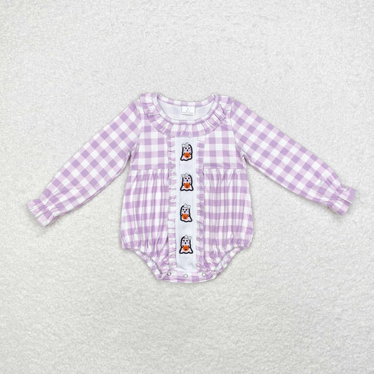 LR1299 long sleeve Halloween ghost purple plaid bubble embroidery