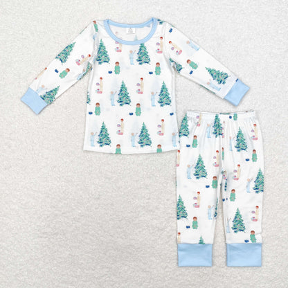 BLP0633 long sleeve Christmas tree green boy pajamas bamboo