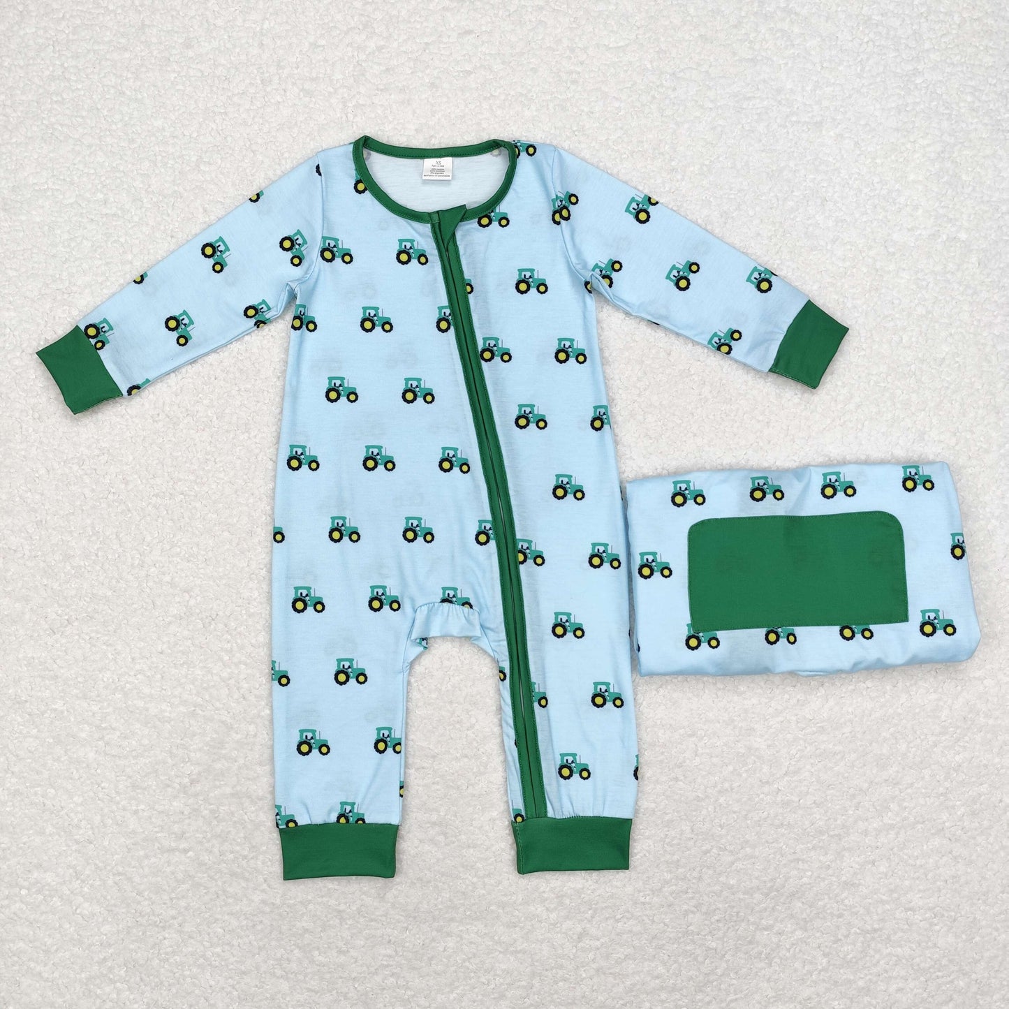 LR1253 Baby boys tractor zipper romper bamboo