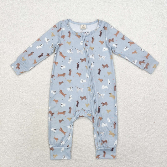 LR1351 Baby boys dogs zipper romper