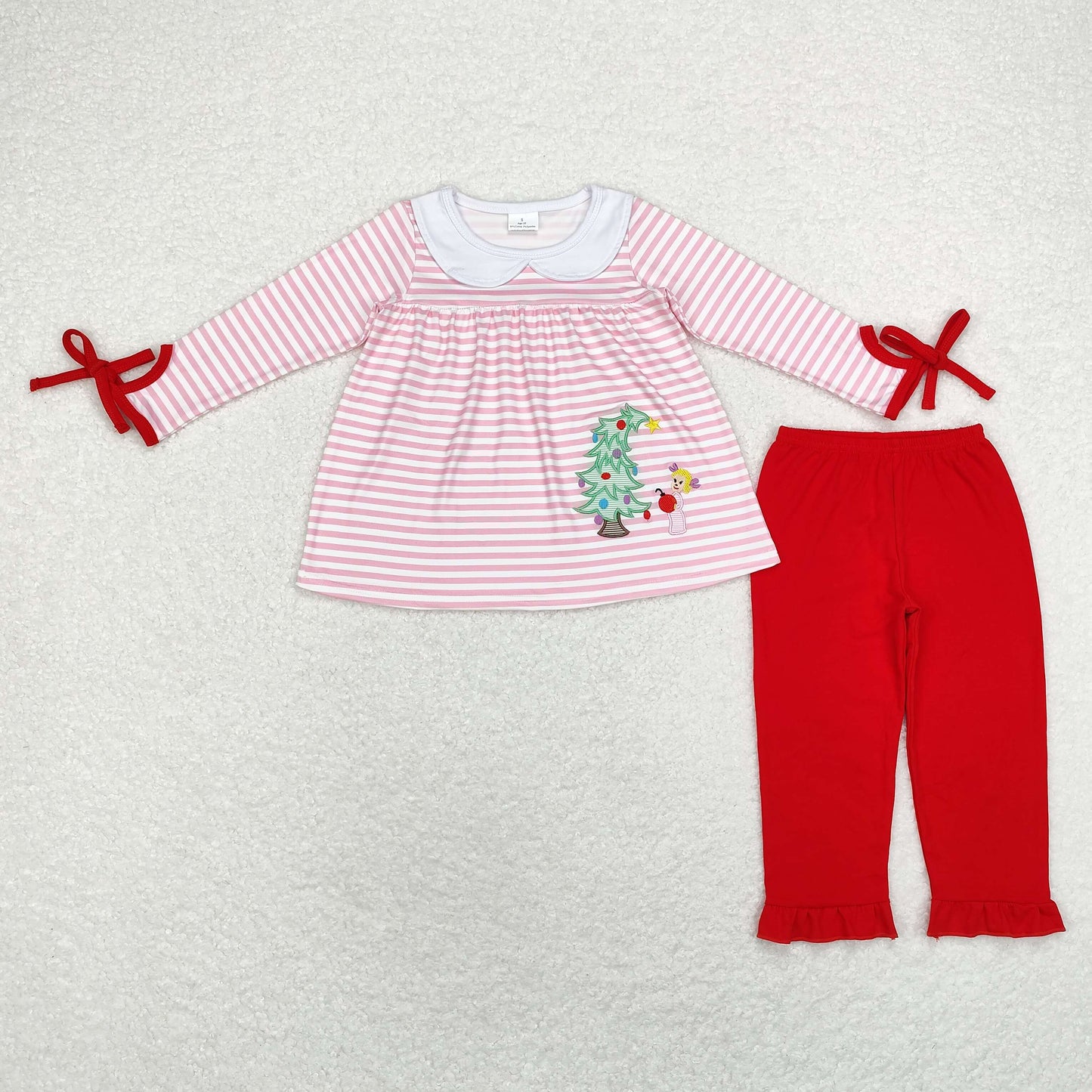 GLP1677 baby girls long sleeve Christmas tree outfits embroidery