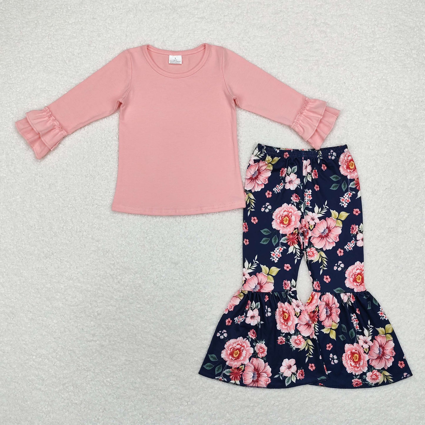 GLP1684 baby girls long sleeve pink floral outfits