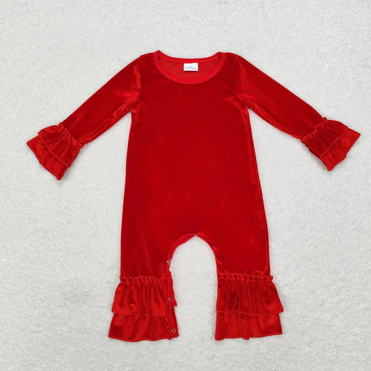 LR1286 Christmas velvet red long sleeve romper