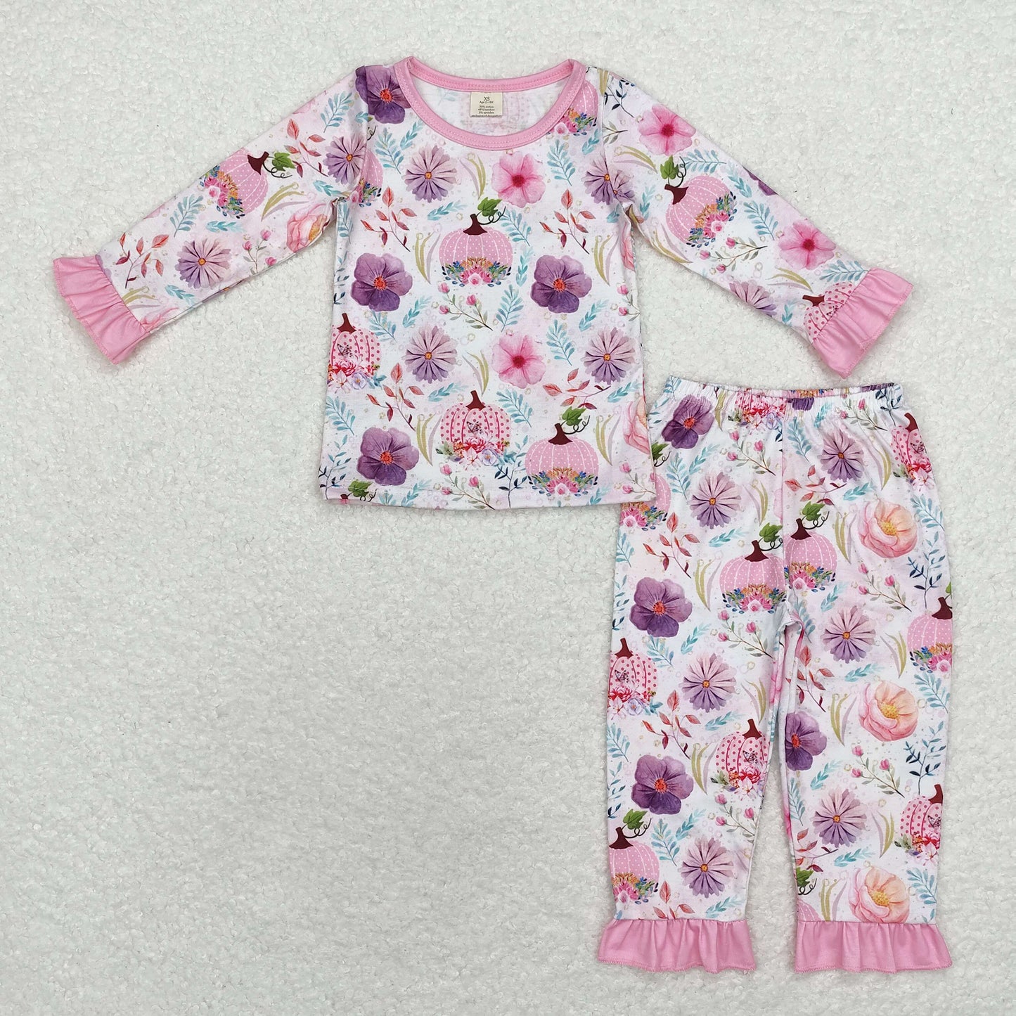 GLP1482 long sleeve fall pumpkin floral pink pajamas bamboo